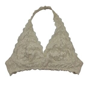 RUSH Ivory Floral Lace Halter Bralette Size L Boho Festival Soft Cup Bralette